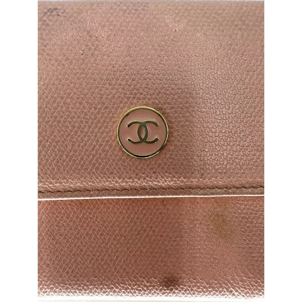 Chanel Blush Pink CC Logo Grained Calfskin Vintage Trifold Women Compact Wallet